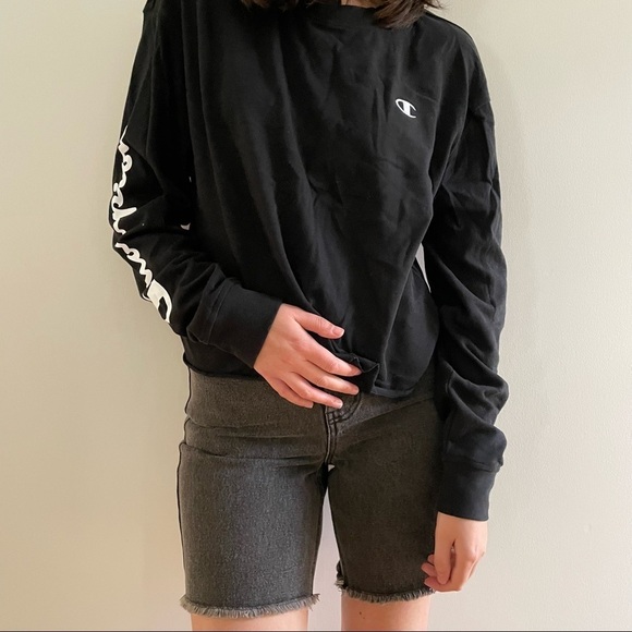 NWT CHAMPION BLACK LONG SLEEVE WITH CHEST  EMBROIDERY TOP - SMALL - Picture 7 of 14